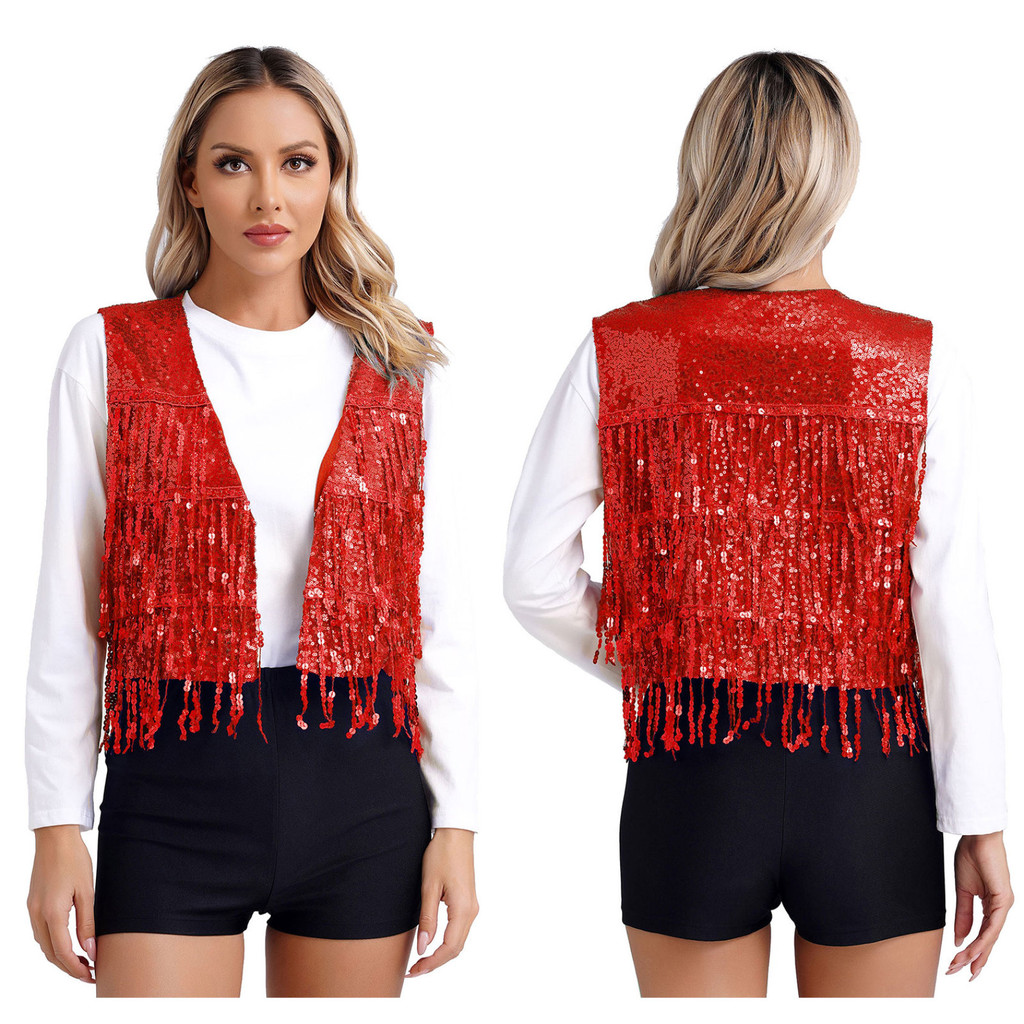Kaerm Pailletten vest dames glitter mouwloos franjes kwastjes