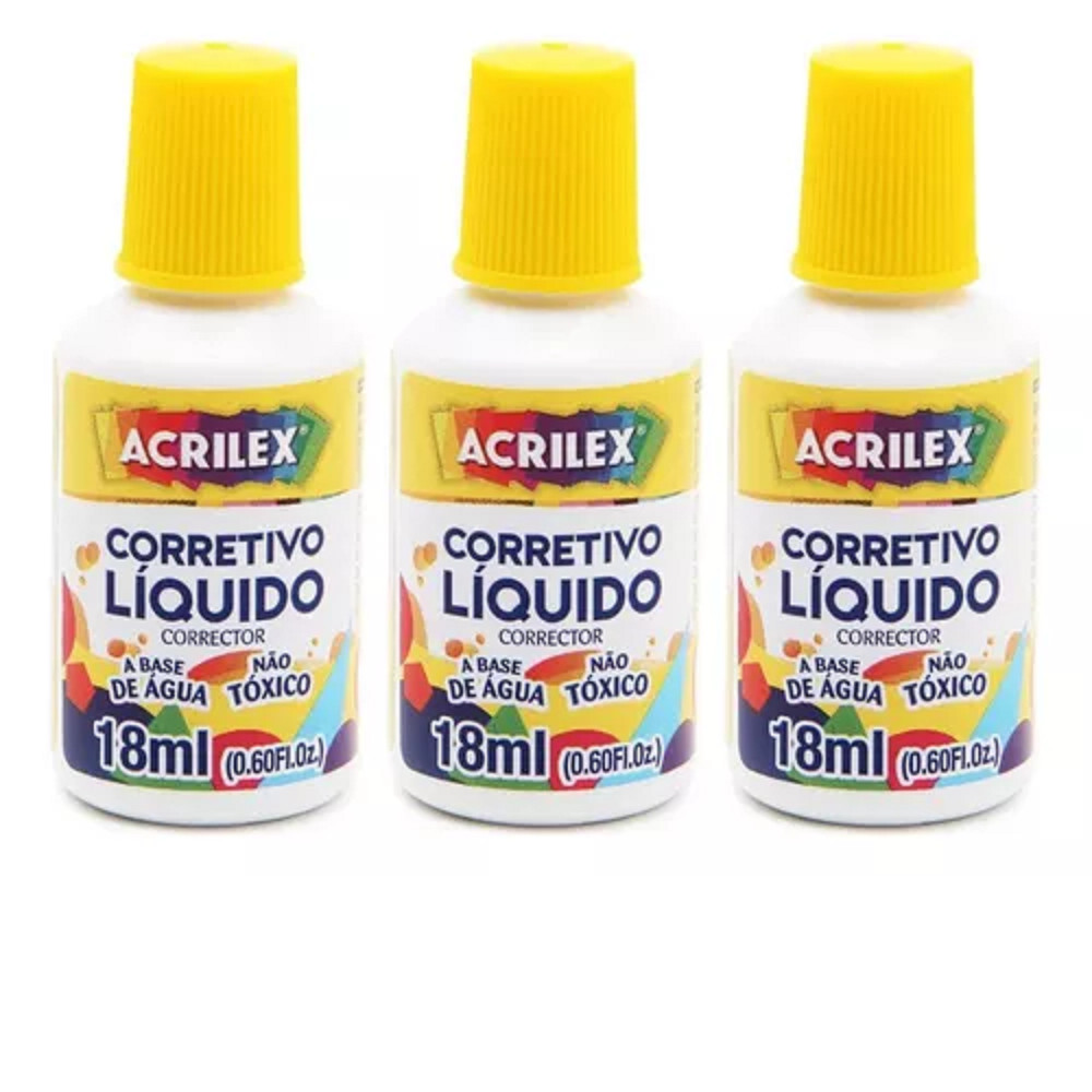 KIT 3 Corretivo Liquido Escolar 18ml - Acrilex | Shopee Brasil