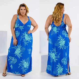 Vestido Plus Size Longo Feminino Alças Decote V Elástico na Cintura Viscolinho em Oferta na Shopee