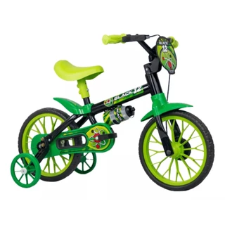 Bicicleta Infantil Nathor Black 12 Preta e Verde Aro 12 com Rodinhas