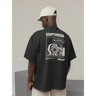 Camisa Camiseta Oversize Streetwear Masculino e Feminino para Treino e Dia a Dia Preto e Off Whte Estampado - EMPTINESS