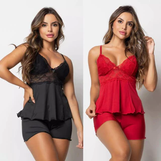 Baby Doll Sexy 2/Pec Pijama Feminino Short Doll Feminino Luxo em Oferta na Shopee
