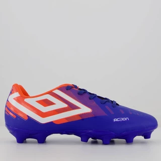 Chuteira Umbro Action Campo Azul e Laranja