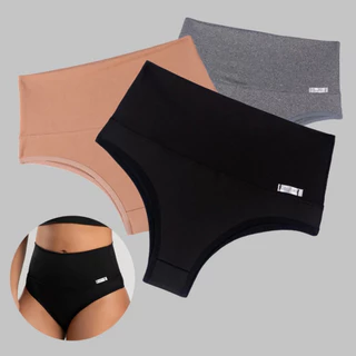 Kit 3 Calcinha cós alto segura barriga Cinta Modeladora Feminina calcinha cintura alta em Oferta na Shopee