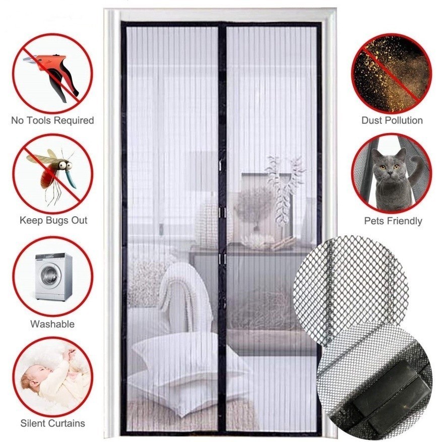 Cortina Mosquiteiro Magnética para Porta 210x100cm - Vedação Perfeita ...