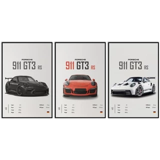 Quadro decorativo porche carrera gt3 rs esportiva 3 peças sala quarto cozinha e escritório decoração 3 peças sala quarto