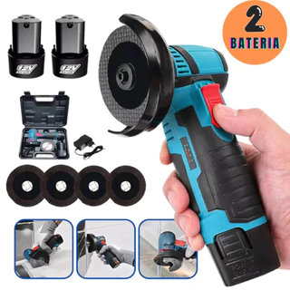 Lixadeira Moedora Recarregável Portátil 76mm 12v Rebarbadora Sem Fio Serra De Mármore Com 2 Baterias