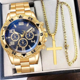 Kit Relógio Masculino Aço Inox Resistente a Água Com Corrente Cruz e Pulseira Presente Dia Dos Pais — foto 5 — Achou Levou Brasil
