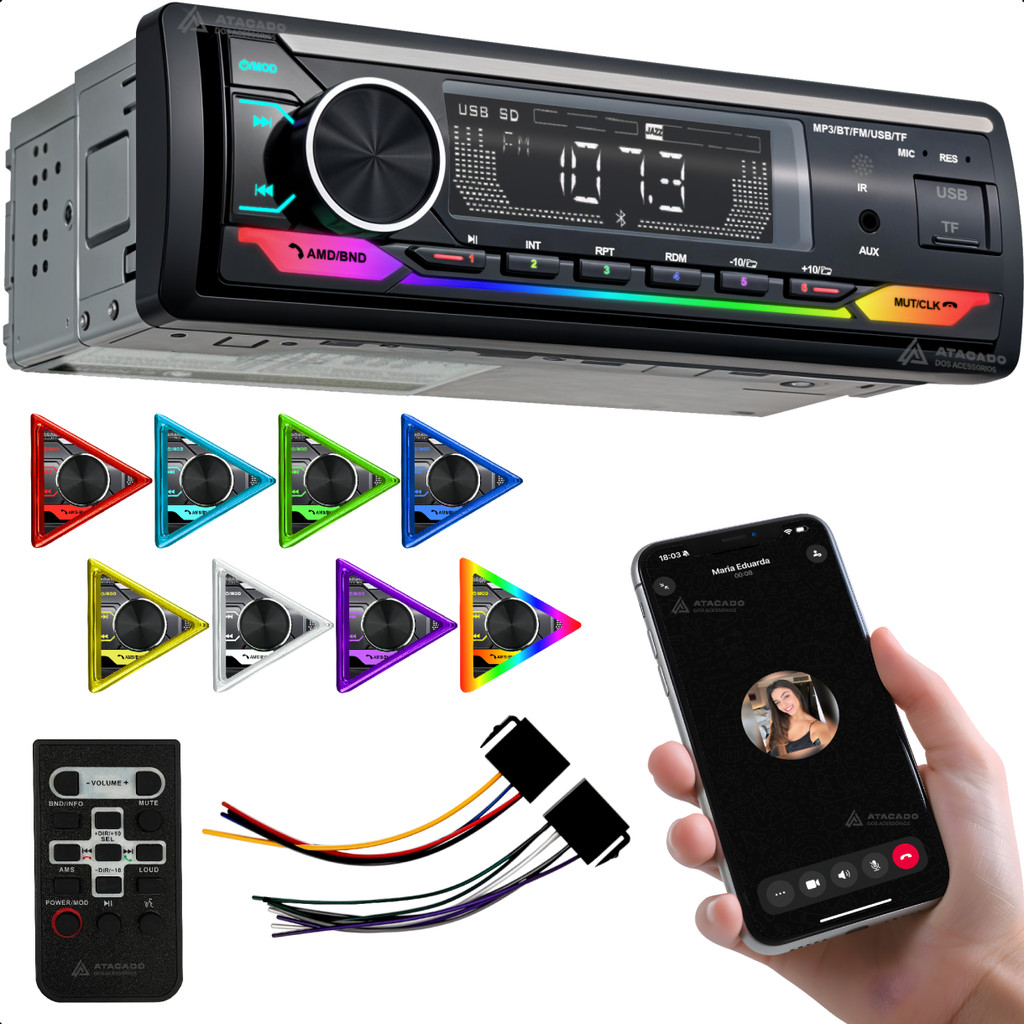 Rádio Auto Som Automotivo Aparelho MP3 Conexão Bluetooth 2 entrada USB ...