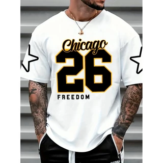 Camiseta Masculina Streetwear 100% Algodão Estampada Chicago 26 Camisa Unissex Premium