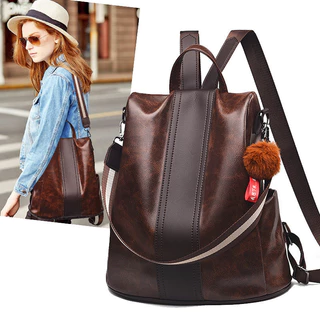 Mochila Feminina de Ombro Grande Capacidade Estilo Europeu e Americano PU Cor Pura Simples Bolsa Atualizada