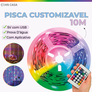 Pisca LED RGB 10M USB+CONTROLE |Controle por aplicativo |A prova d