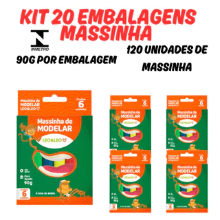 Kit 20 Embalagens Massinha Modelar Infantil Leo&Leo 120UN  6 Cores Atoxico Multicolorido Escolar em Oferta na Shopee