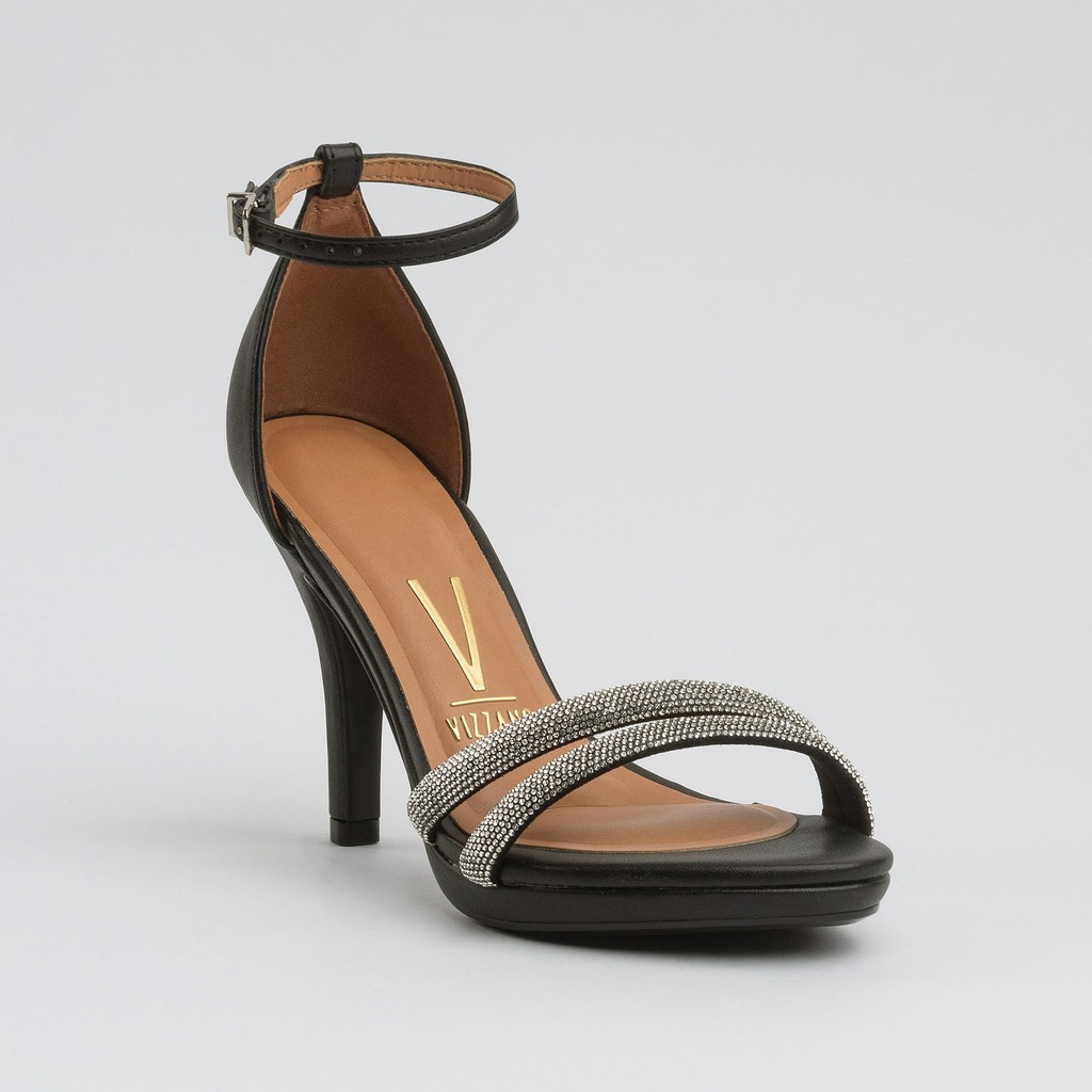 Sandália Feminina Vizzano 62101037 Preta Salto Fino Alto Strass