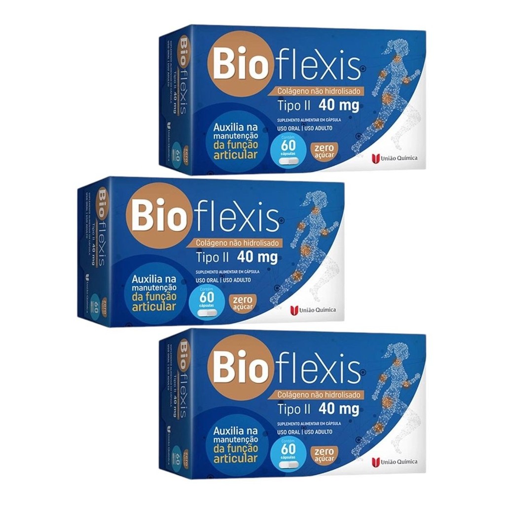 Kit Bioflexis Colágeno Tipo II 40mg Com 3 Cx De 60 Cáp Cada | Shopee Brasil
