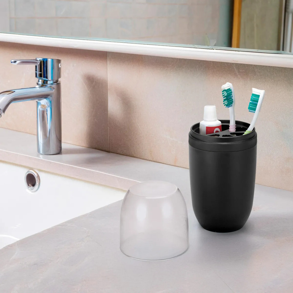 Porta Escova e Pasta de Dente Arthi Preto Com Tampa Transparente 500ml ...