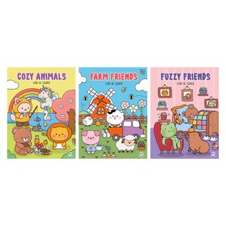 Cozy Animals + Farm Friends + Fuzzy Friends - 3 Livros de Colorir Estilo Bobbie Goods - 48 Desenhos em Oferta na Shopee