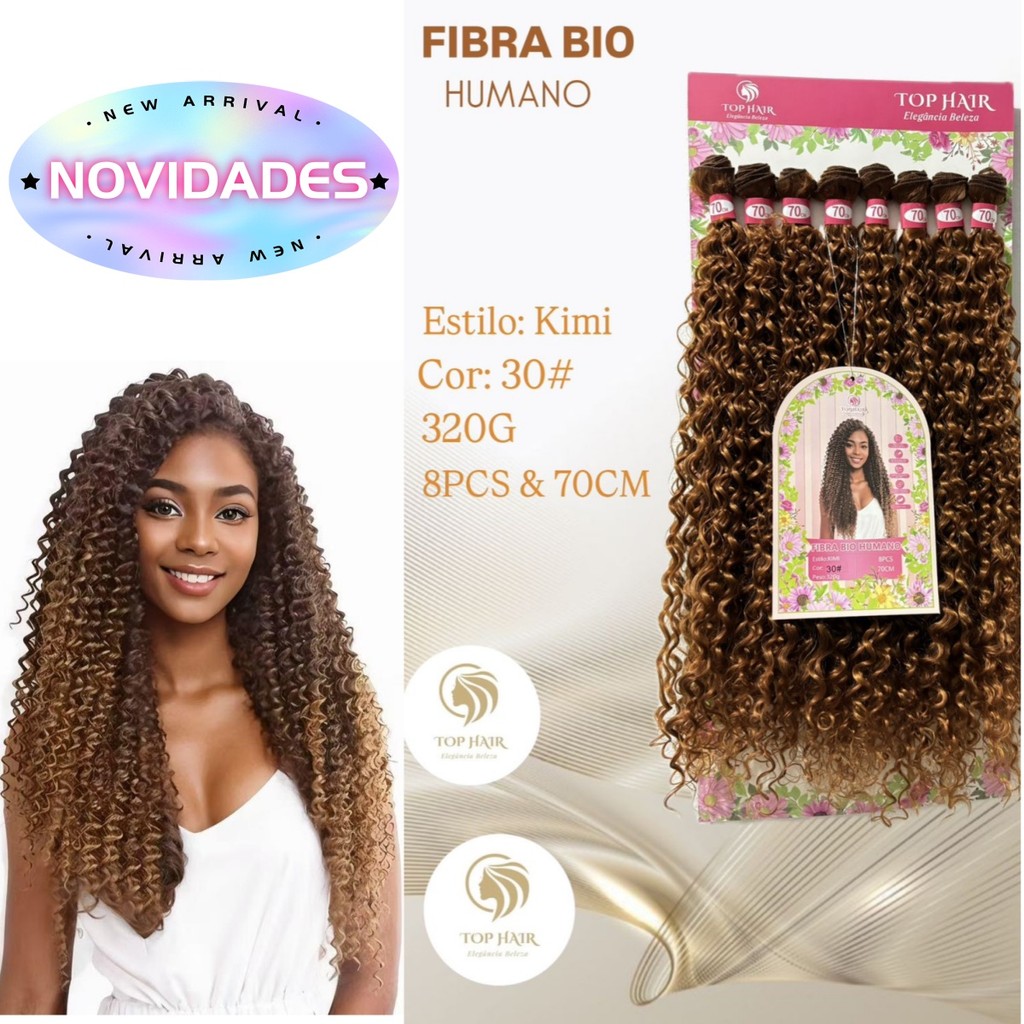 Cabelo Cacheado Fibra Bio Humano Macia com Colágeno 70cm 8Telas 320g ...