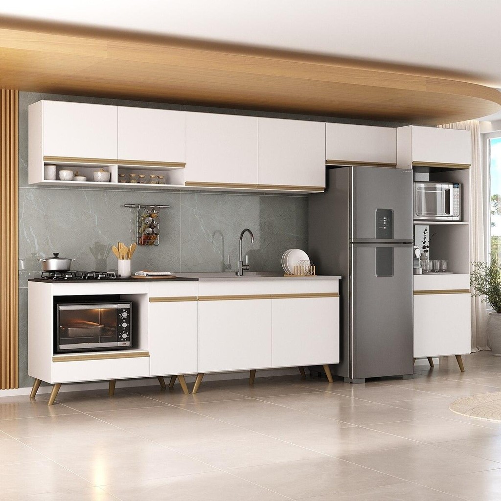 Armário de Cozinha Modulada Completa 6 Pçs com Balcão para Cooktop