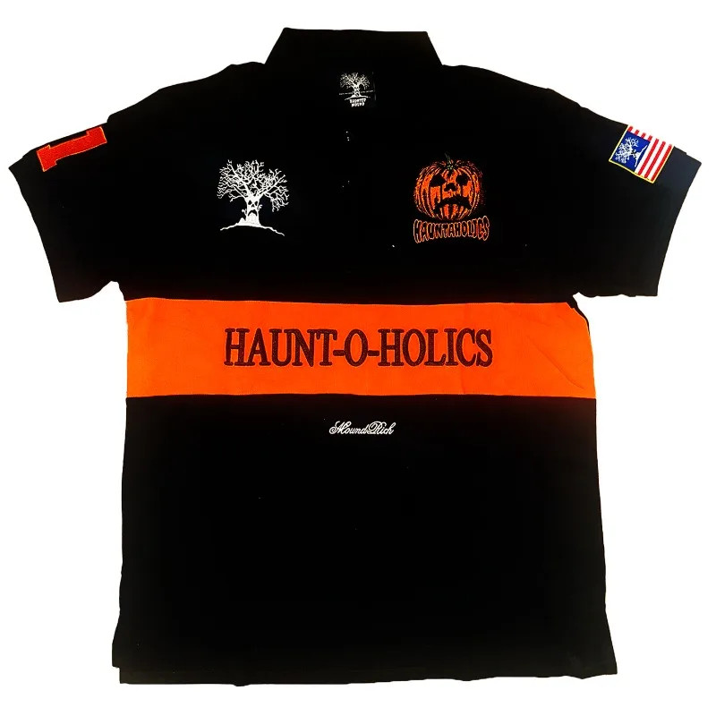 Y2K Camisas Polo Assombradas Halloween Diabo Abóbora Padrão