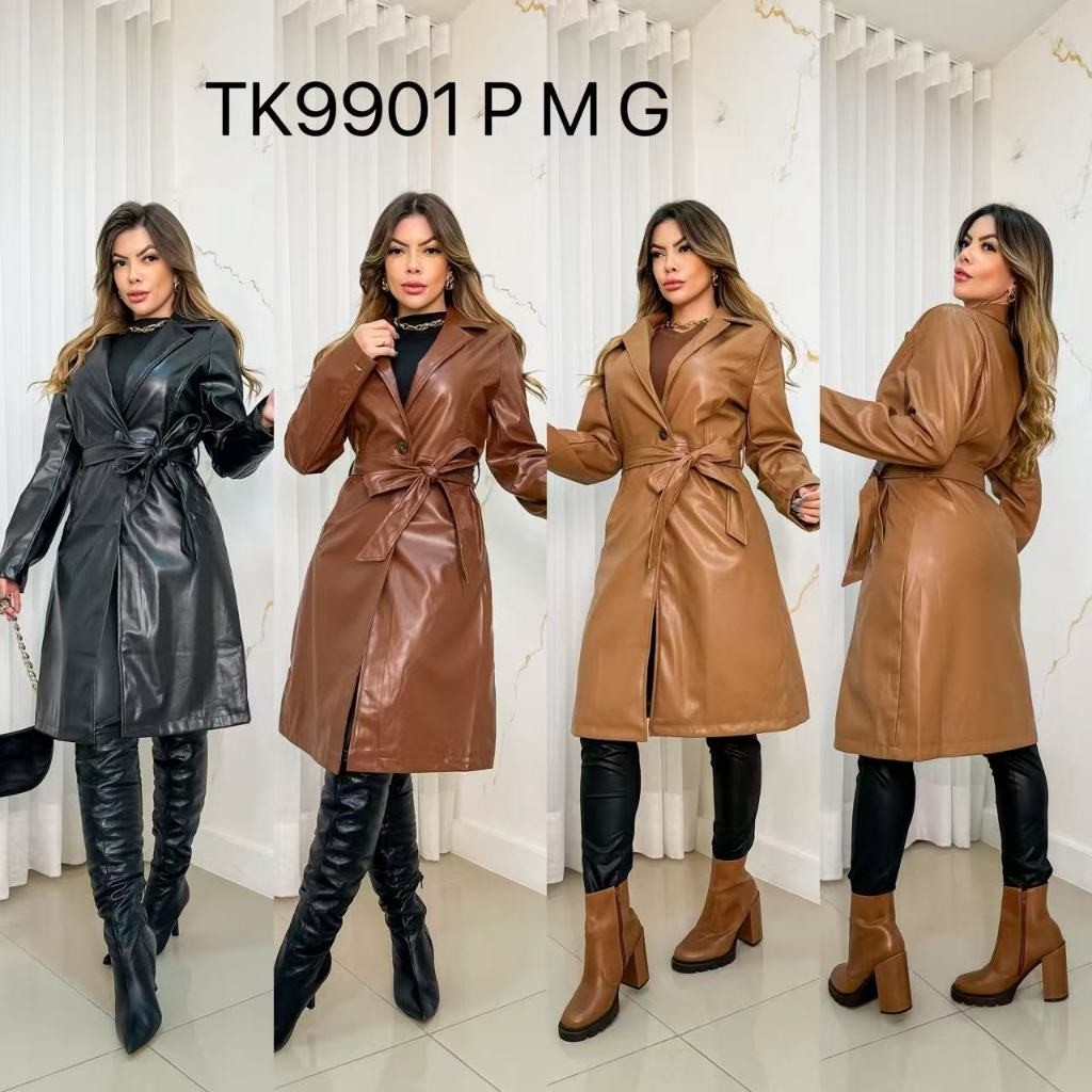 Jaqueta de Couro Feminina Casual Preta Elegante Slim Moderna Moda Luxo