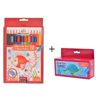 Meu Primeiro Giz de Cera 12 Cores + Lápis de Cor Jumbo 1,5 cm em Oferta na Shopee