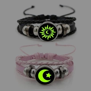 Sol Lua Luminosa Casais Pulseira Ajustável Artesanal Tecido Amizade Feminino Masculino Jóias Conjunto De Correspondência