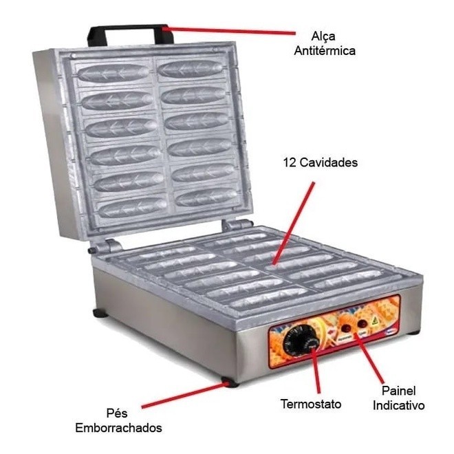 MAQUINA DE CREPE CREPEIRA ELÉTRICA 12 CAVIDADES110V OU 220V