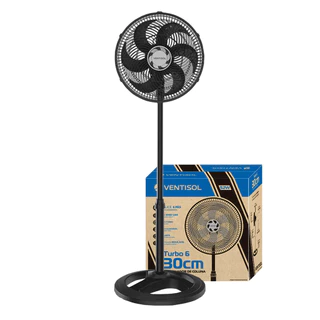 Ventilador Coluna 30cm Ventisol Turbo 52w 220v 6 Pás Hélice Preto Premium 3 Velocidades Oscilante