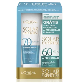 Kit Protetor Solar L'Oréal Solar Expertise Corporal Supreme Protect 4 FPS70 200ml + FPS60 Facial 25g em Oferta na Shopee
