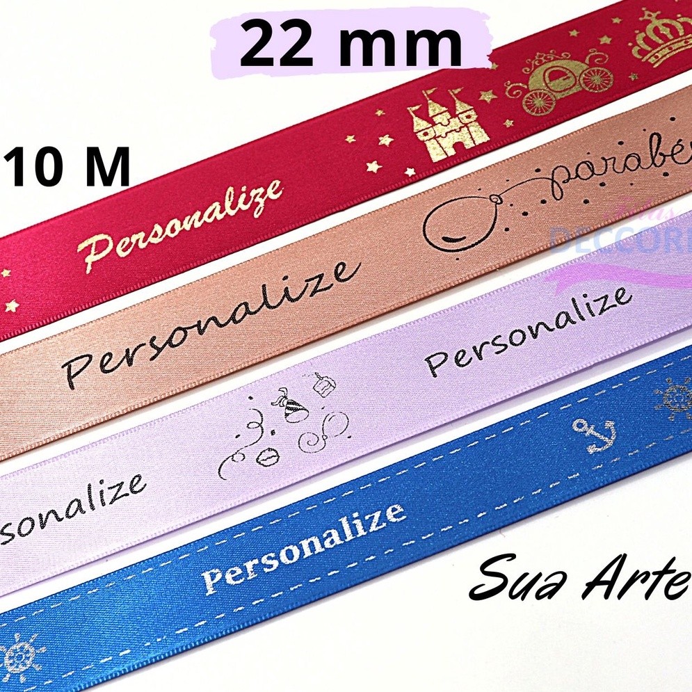 Fita de Cetim Personalizada 22mm Logomarca 10 Metros Embalagem Nome ...
