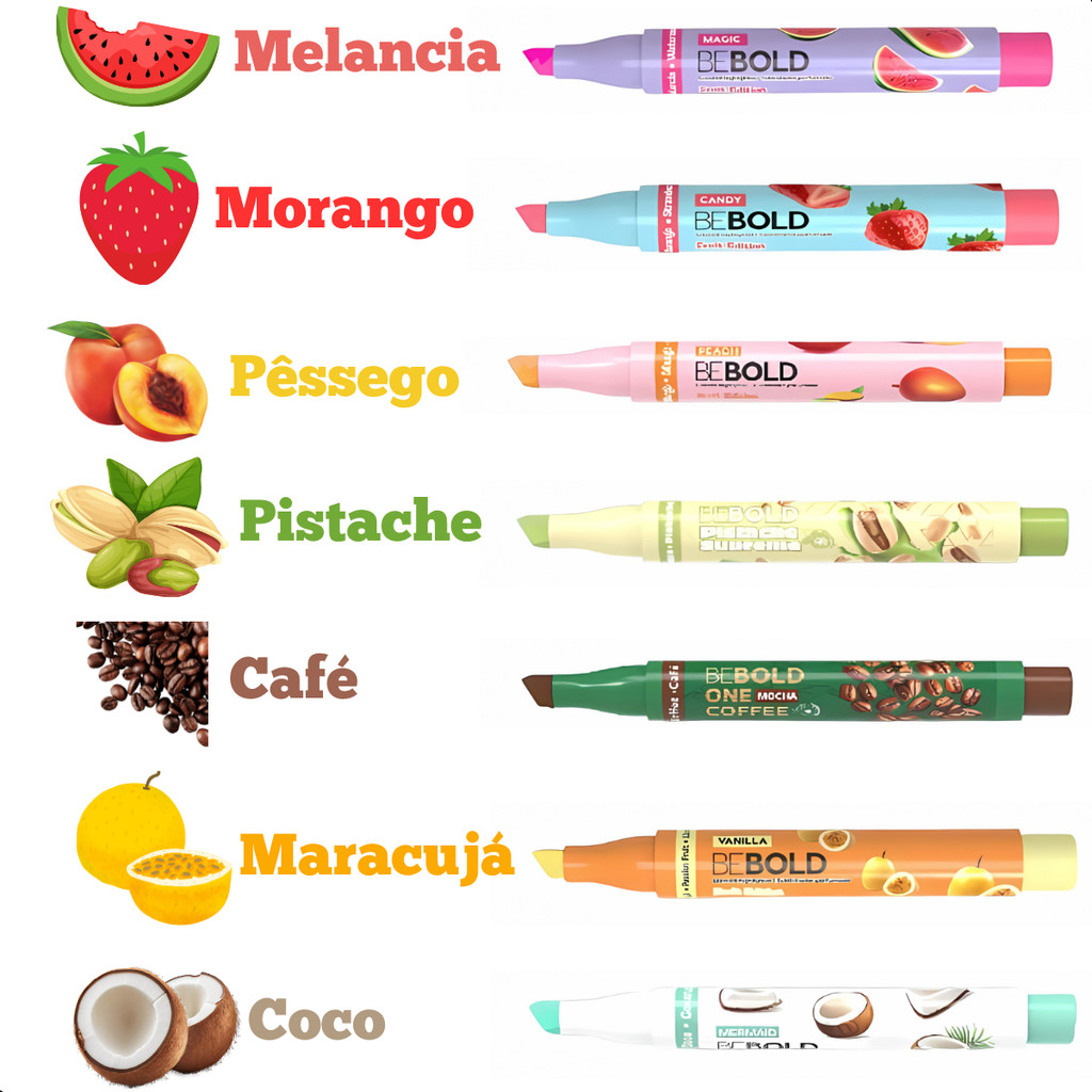 Kit Marca Texto Be Bold Frutas Newpen 7 Cores Com Cheirinho Caneta