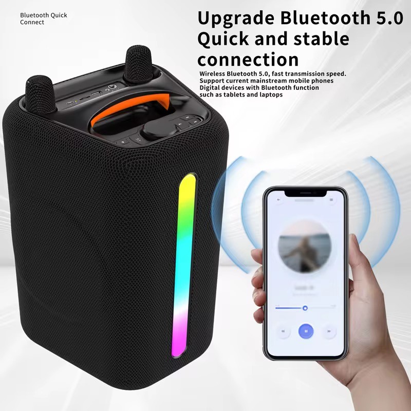 Caixa de Som 2 Microfones Portátil Bluetooth 5.0 Bateria RGB USB