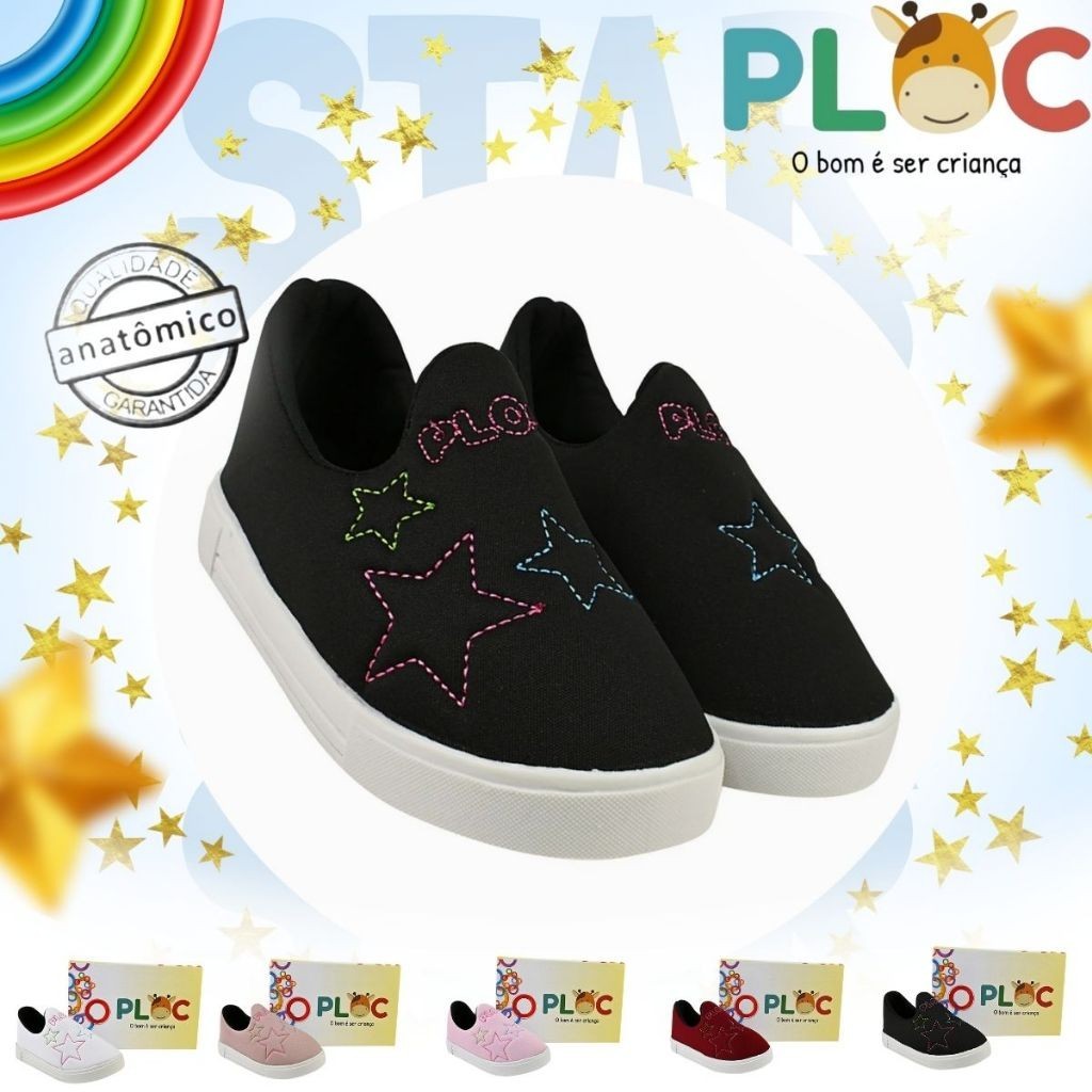 Tênis infantil Ploc Estrelinha Casual Menina Anatômico Conforto Escolar ...