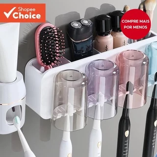 Conjunto De Suporte Para Escova De Dentes E Espremedor De Pasta De Dente : Rack De Armazenamento De Copos De Banheiro Mo