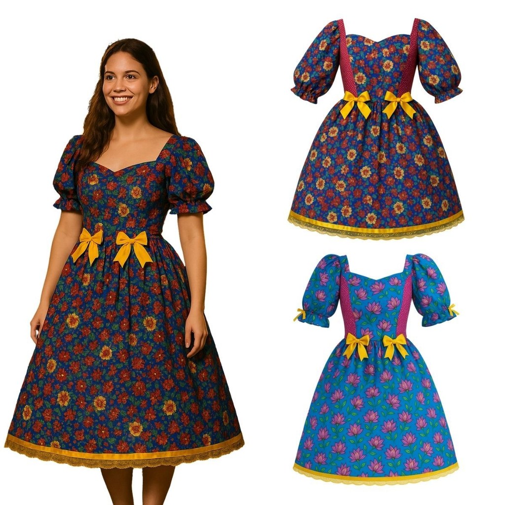 Vestido Festa Junina Plus Size Colorido Quadrilha São João