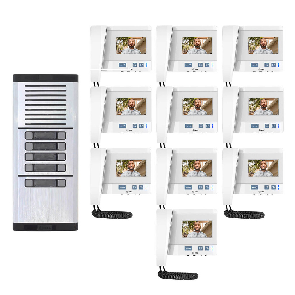 Kit Completo Vídeo Porteiro Coletivo 10 Pontos Hdl Interfones Com Câmera HDL