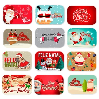 Tapete Entrada de Porta Natal Emborrachado - 34cm x 60cmVárias Estampas com Papai Noel, Feliz Natal