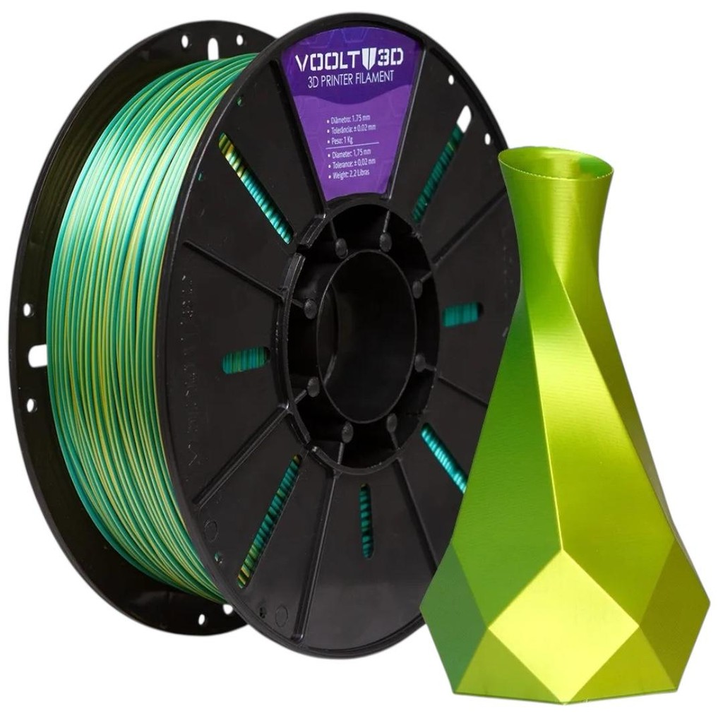 Filamento PLA Duo Color Dourado e Verde V-Silk - 1kg | Shopee Brasil