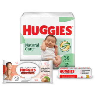 Kit 3 Itens Huggies - Lenço Hidratação, Creme e Fralda Natural Care P 36 em Oferta na Shopee