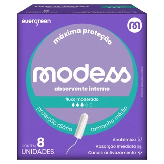 Absorvente Interno Modess Fluxo Moderado com 8un - Evergreen em Oferta na Shopee