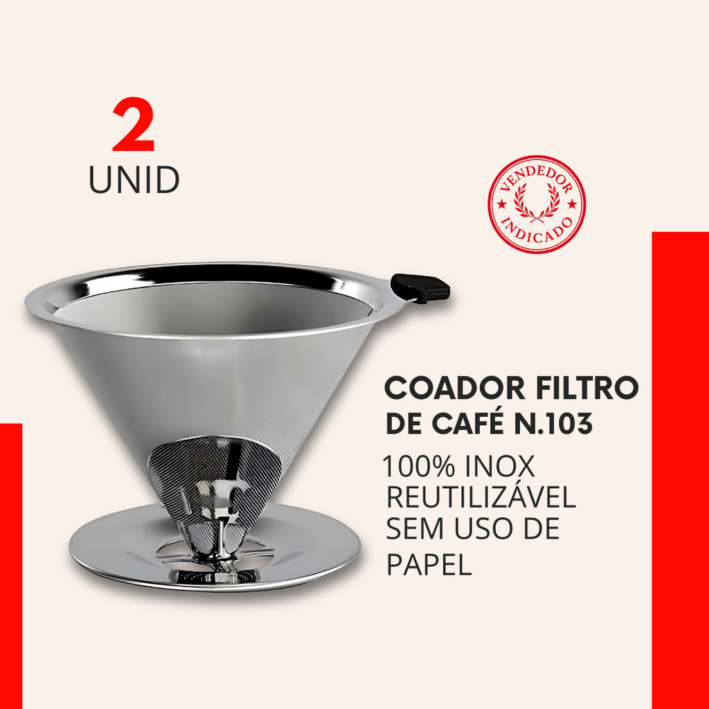 Kit 2 Coador Filtro de Café Inox 103 Reutilizável Sem Uso de Papel ...