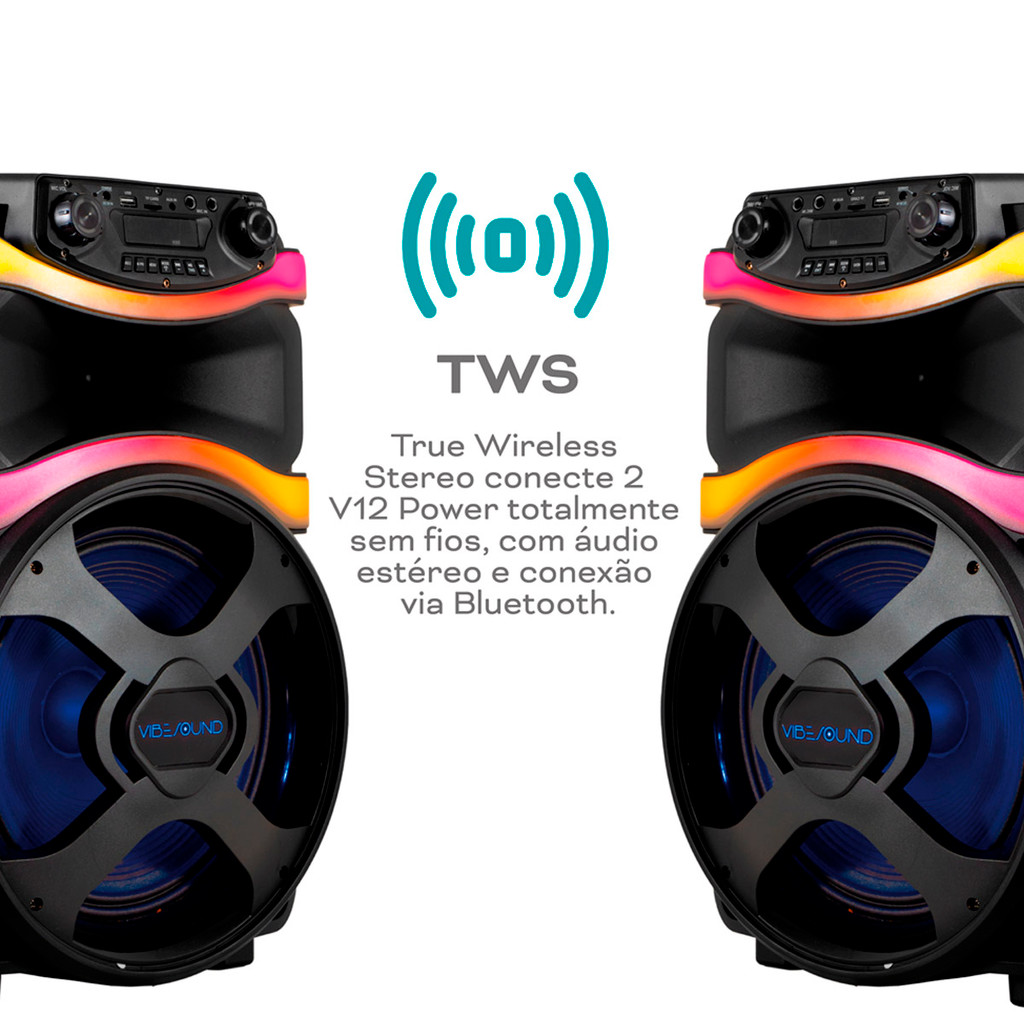 v12sound01 Caixa Amplificada V12 Power RMS/USB/AUX com Microfone e Bluetooth