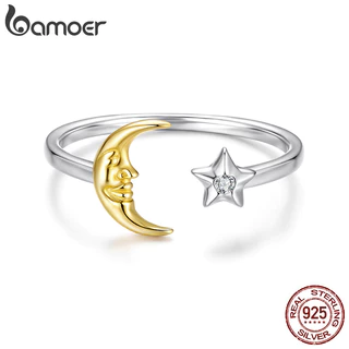 Bamoer 925 Prata Esterlina Anel Ajustável Estrela Lua Jóias Presente Feminino em Oferta na Shopee