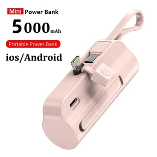 Power Bank Mini Sem Fio 2em1 - 5000mAh, Bateria Portátil para iPhone e Celulares com USB-C