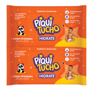 Toalha Umedecida Hidrate Piquitucho C/ 40 Un KIT C/2