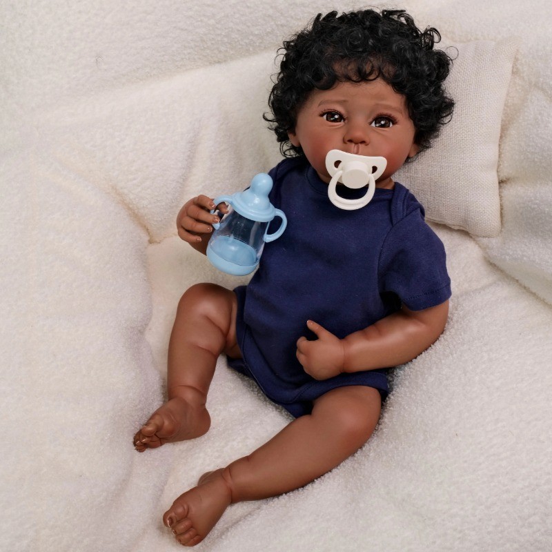 Reborn Reborn Baby Silicone Reborn 49CM Realistic Lovely Eyes Abrir Boneca Recém-nascida Nomeada Soma Com Azul E Chupeta