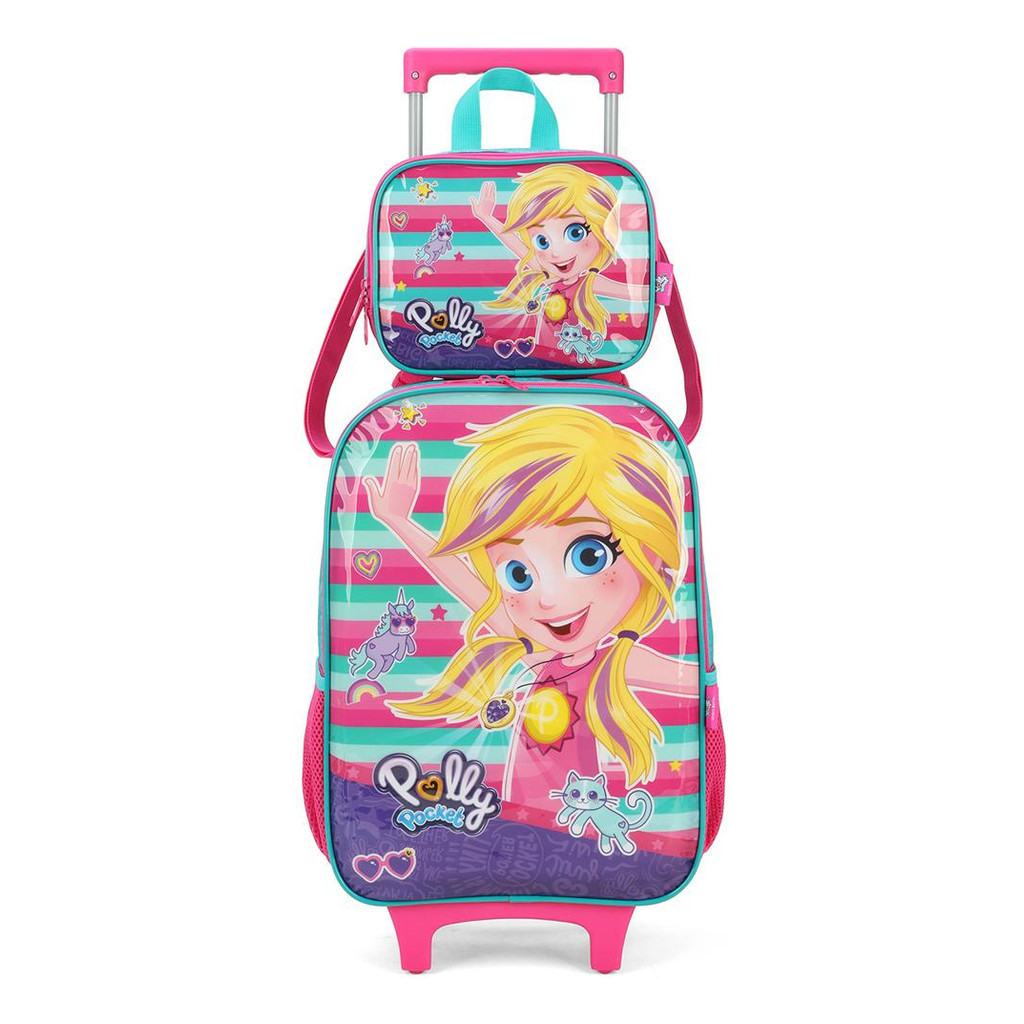 Mochila Rodinhas Lancheira Luxcel Polly Pocket Verde | Shopee Brasil