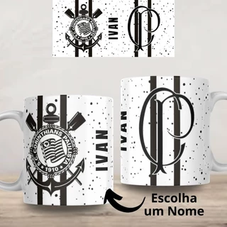 Caneca Personalizada Corinthians com seu nome Preto e Branco Xícara Presente Lembrança Promoção Dia Dos Pais