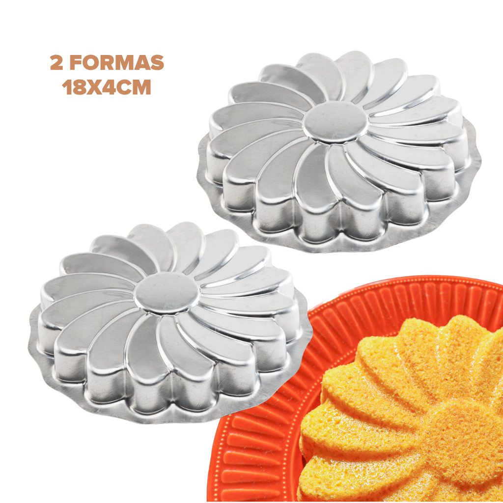 Kit 2 Formas de Bolo Girassol M 18x4cm Aluminio Caparroz Tor